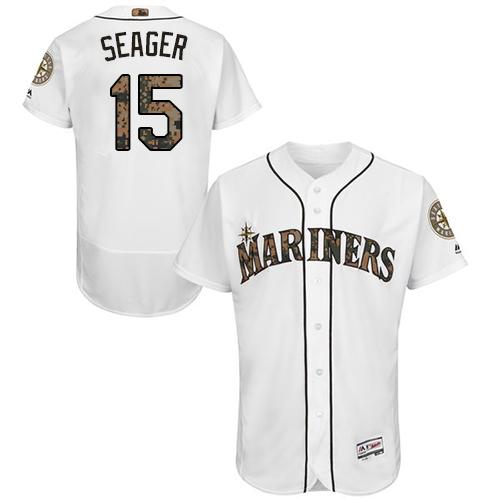 Mariners #15 Kyle Seager White Flexbase Authentic Collection Memorial Day Stitched MLB Jersey - Click Image to Close